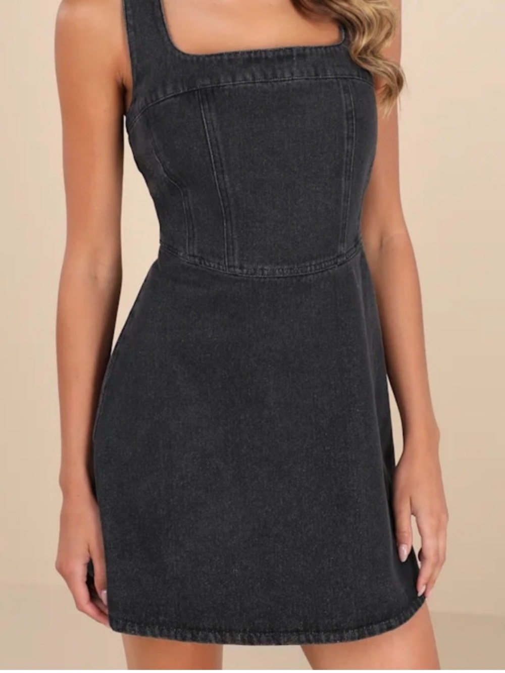 Lulu's Black Square-Neck Denim Mini Dress